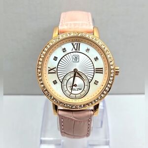 Victoria Wieck 40MM Womens Watch White Dial Pink Leather Bands New Battery